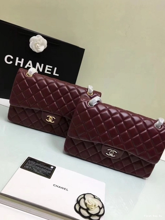 Firstbag Ru 1112 With Silver Red Bag Leather CHANEL Lambskin Flap Size Wine Hardware Gold Large 30cm 0716